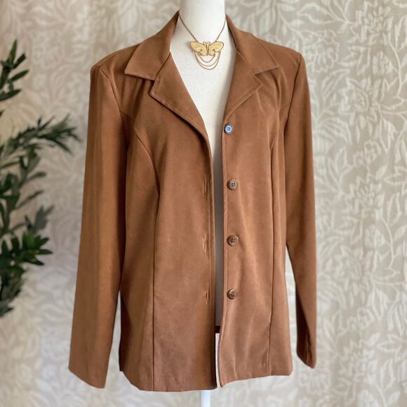 Vintage 90s Briggs New York Tan Faux Suede Blazer Monica Geller Whimsygoth Sz 10 - Picture 6 of 8